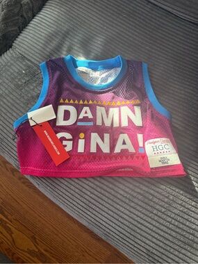 Damn Gina! Crop Mesh Tank - Pink & Purple with Blue Trim